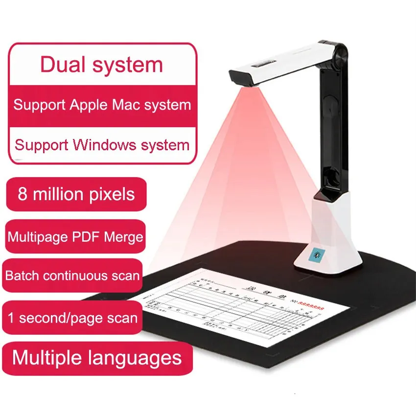 Caméra de documents Scanner haute définition Portable avec fonction d'enregistrement vidéo de Projection en temps réel A4 240229