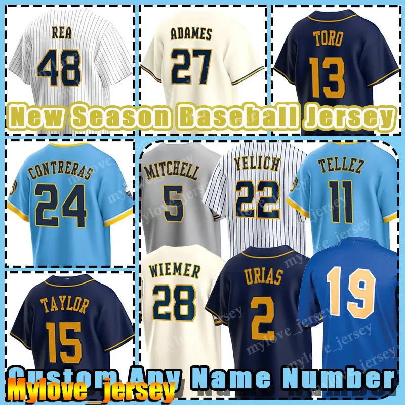 22 Christian Yelich Robin Yount Personalizzato Uomini Donne Gioventù Milwaukee''brewers''jersey Baseball Brewers Devin Williams Willy Adames Jesse Winker Rowdy Tellez Joey