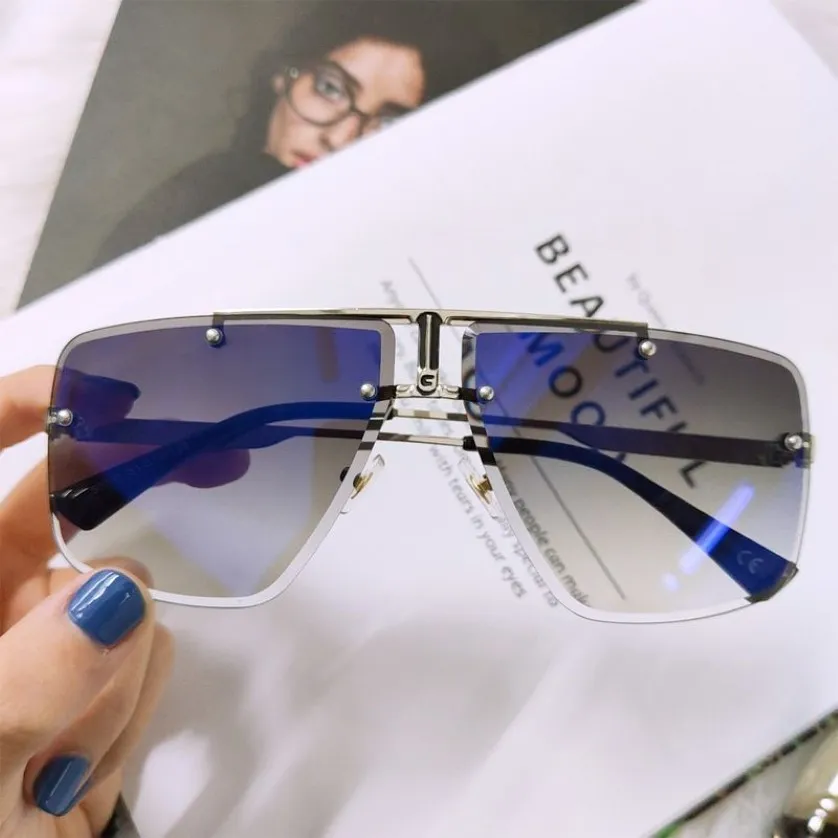 Square Rimless Sunglasses Men 2021 여름 패션 태양 안경 여성을위한 클래식 럭셔리 브랜드 색조 UV400 Zonnebril Eyewear218d