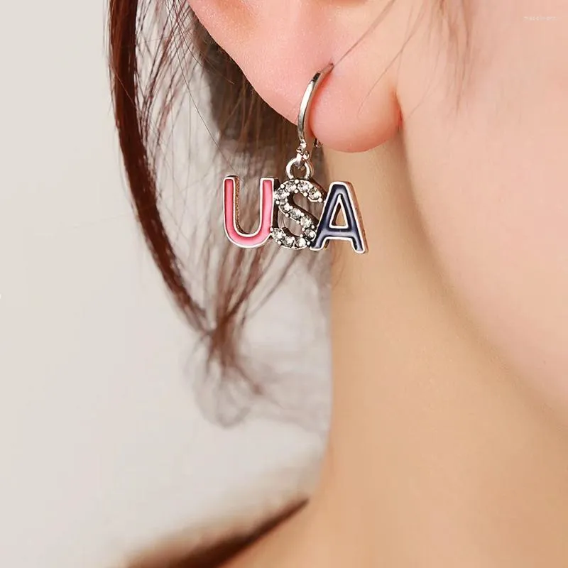 Boucles d'oreilles jour de l'indépendance des états-unis pour femmes, drapeau américain, thème électoral, goutte rouge blanc bleu Zircon, bijoux vente en gros