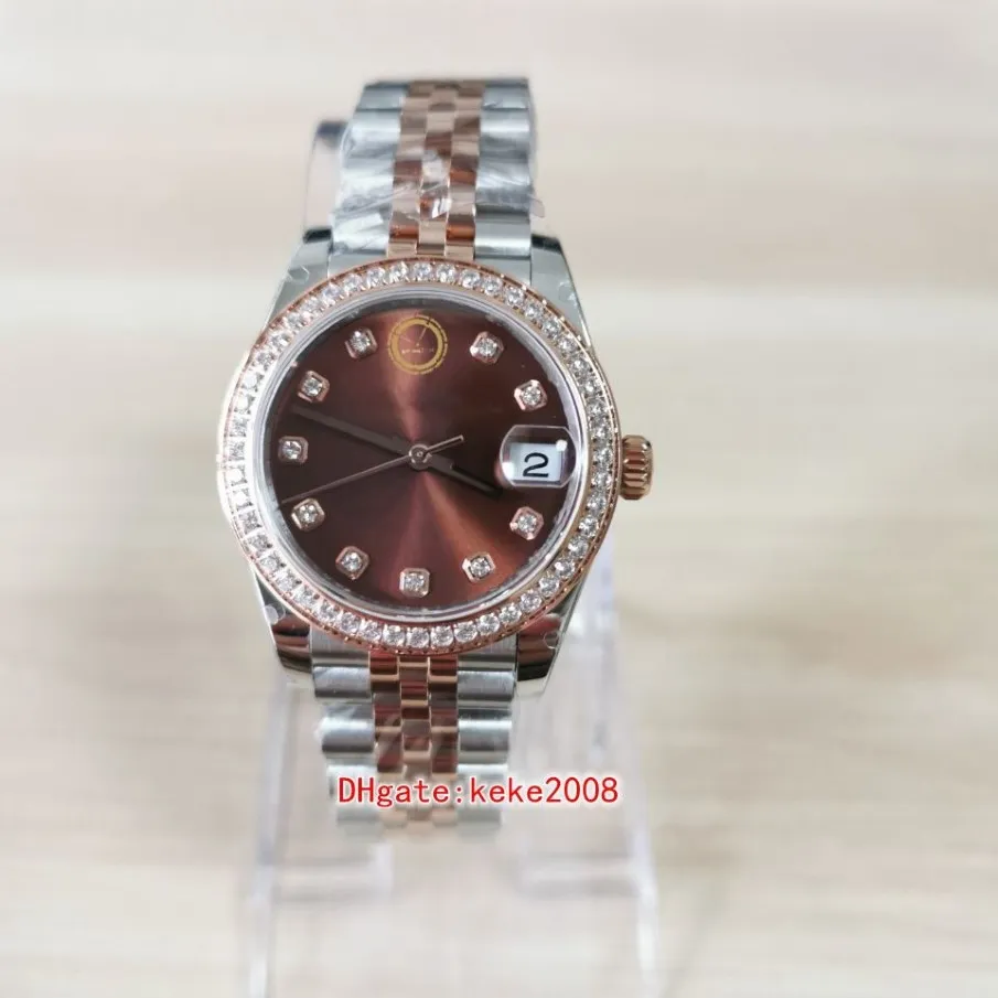 Orologio da polso da donna BPF 278381RBR 278381 Quadrante marrone con diamanti da 31 mm Bracciale giubileo in due toni 316L Zaffiro luminescente Automatico me247U