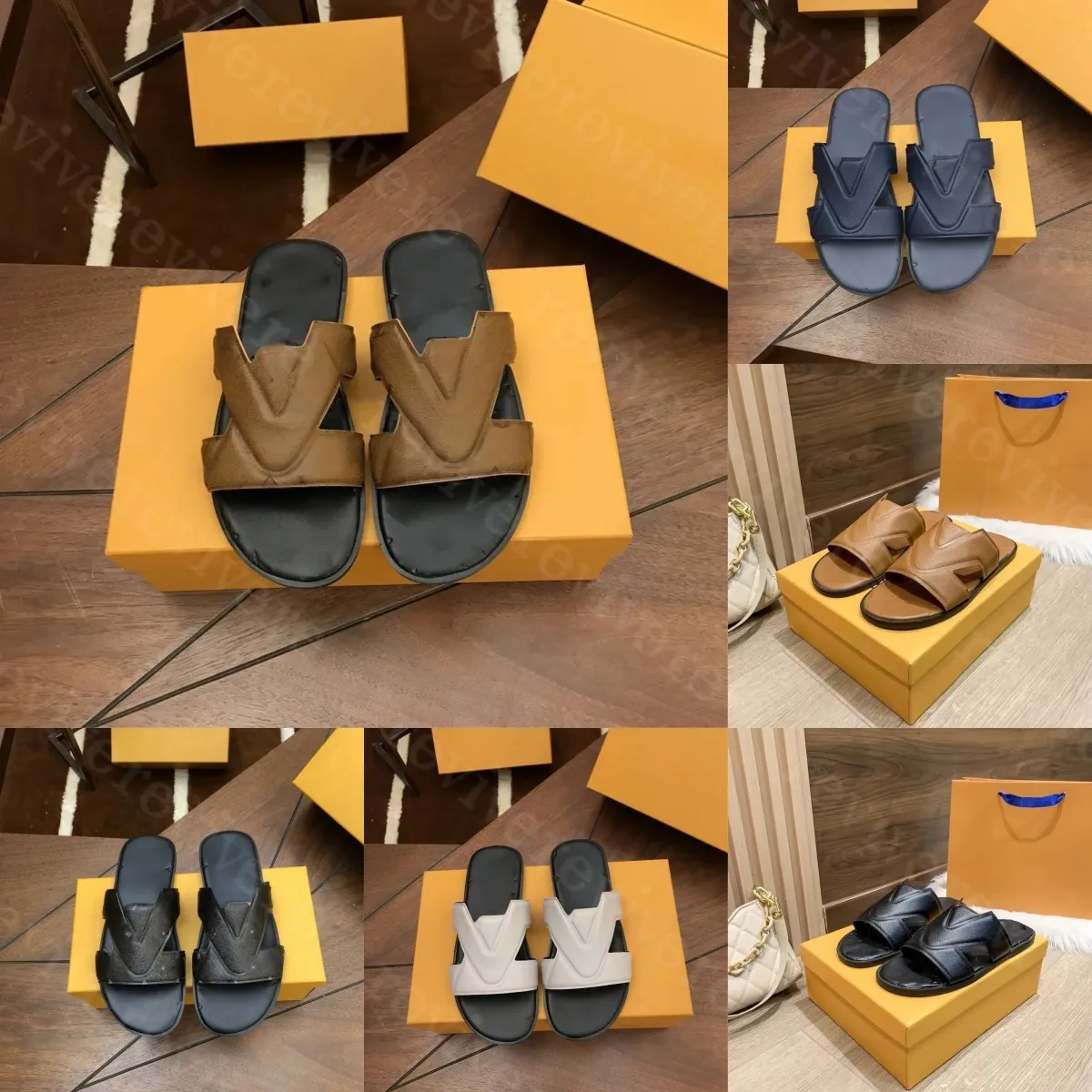 Sandálias de designer para homens sapato homem chinelo sandálias mules slides plana mula slides texturizado couro de borracha sola slide designer masculino sapatos de praia tamanho38-45