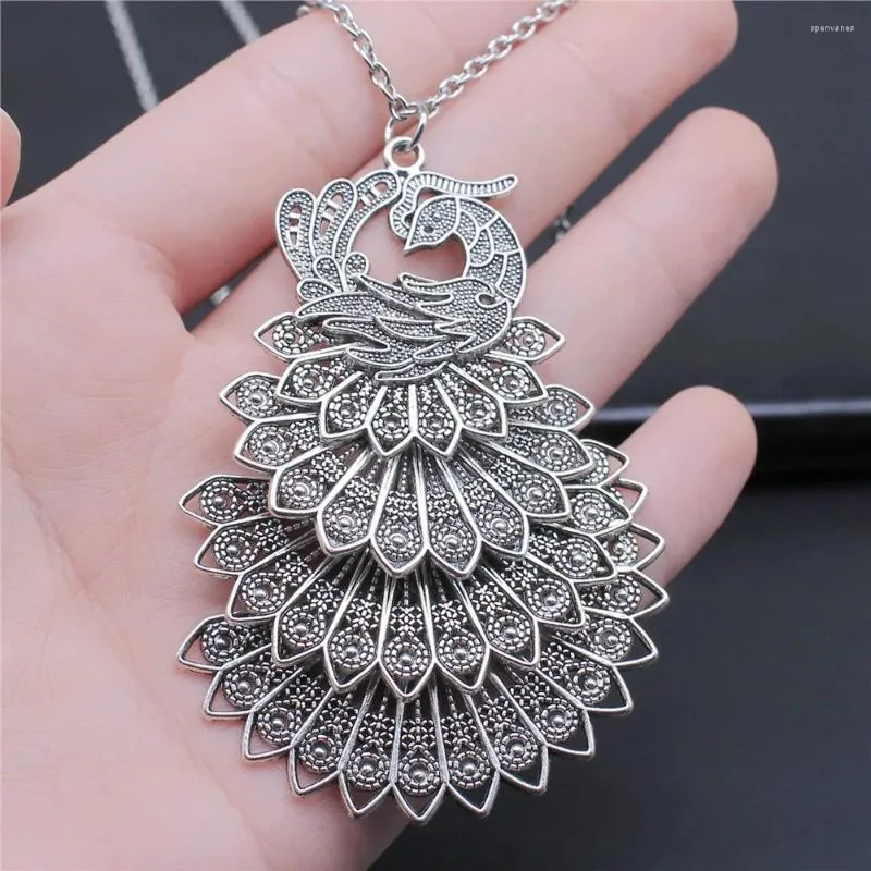 Peacock Pendant Necklace 2024 Vintage Style Antique Silver Jewelry Long Chain Necklace For Women Men