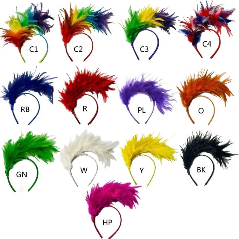 Grampos de cabelo Mardi Gras Headband Burlesque Headpiece com penas Flapper Feather