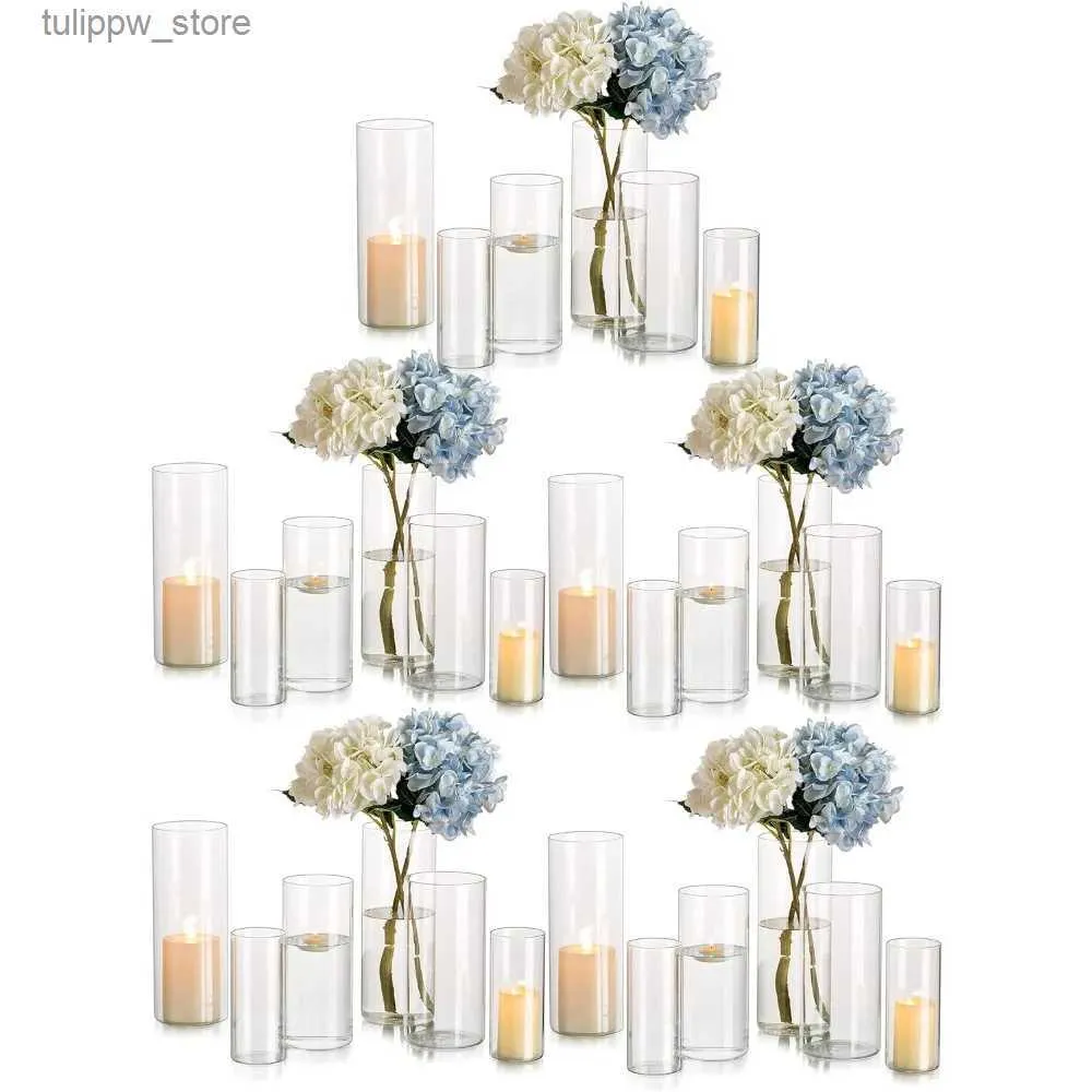 Вазы Цилиндрическая стеклянная ваза Набор из 30 современных прозрачных ваз для декора комнаты с цветами Ураганные подсвечники для столбовых свечей Домашний цветок L240309
