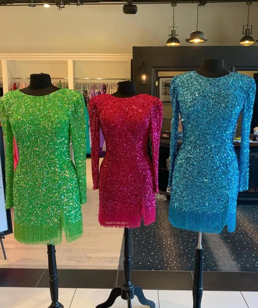 Frans paljetter hemkomst klänning 2022 mantel besättning hals långa ärmar slits prom pageant klänning formell evenemang nye cocktail party wear zip9620985