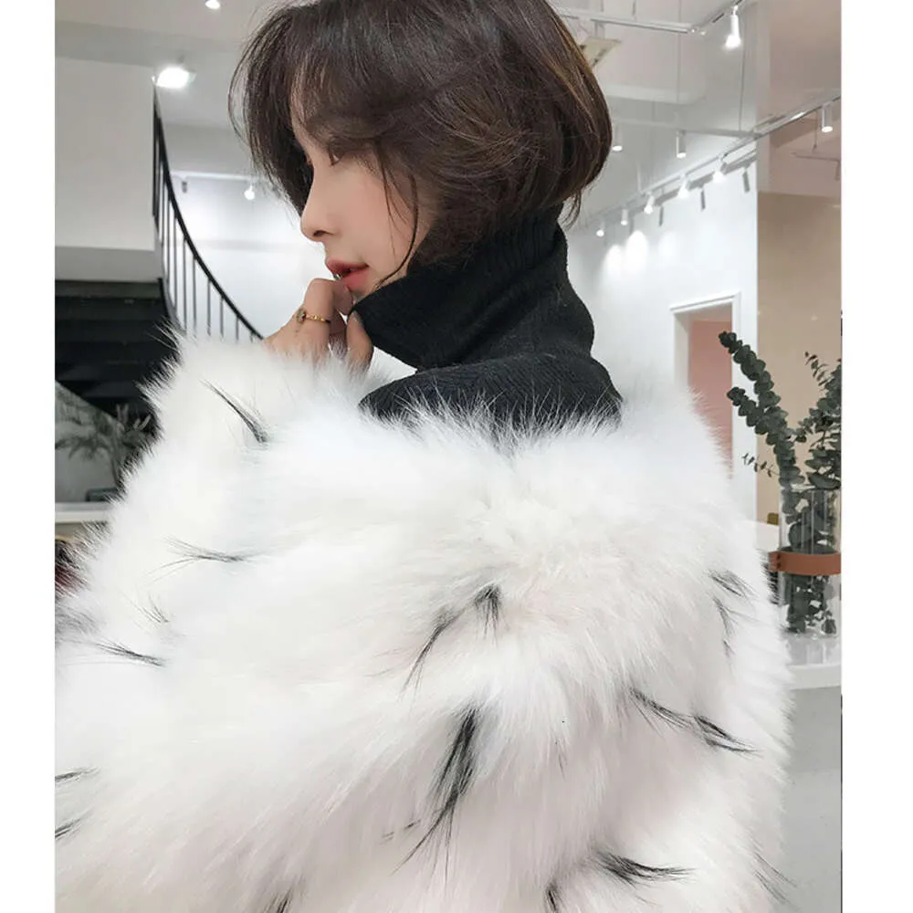 Manteau Long en fourrure tissée de renard pour femmes, couleur contrastée, à la mode, blanc tendance, nouvelle collection 2023, 186978
