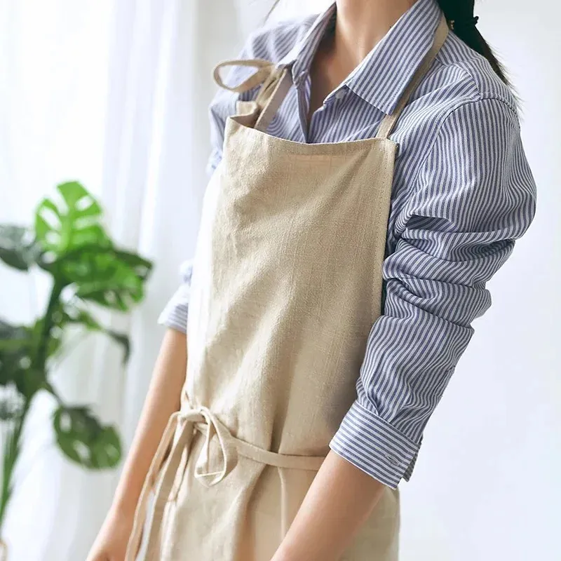 Breathable Cotton Apron for Women Oversized Flower Coffee Shop Lightweight Kitchen Hairdresser Bib Garden Overaller 240227