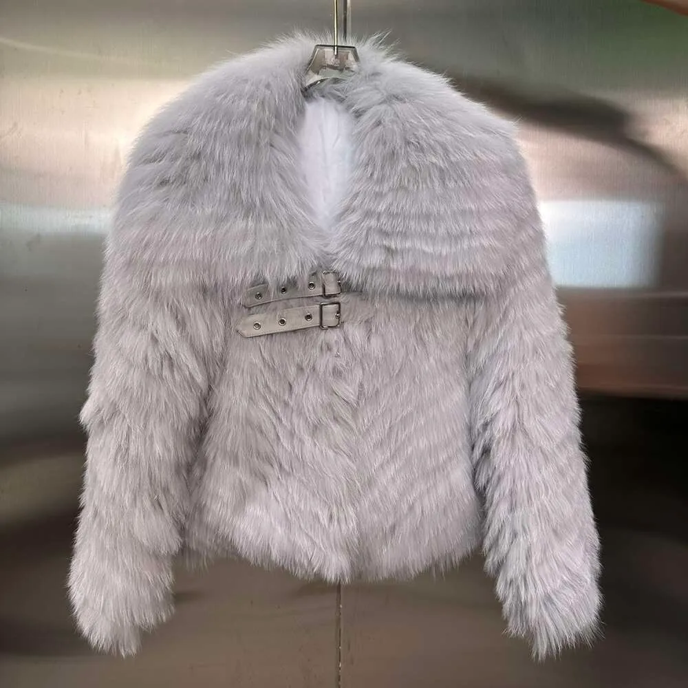 Manteau en fourrure de renard et herbe pour femme, à rayures de voiture, col rabattu court, en peau de mouton, tendance, nouvelle collection hiver 2023, 892522