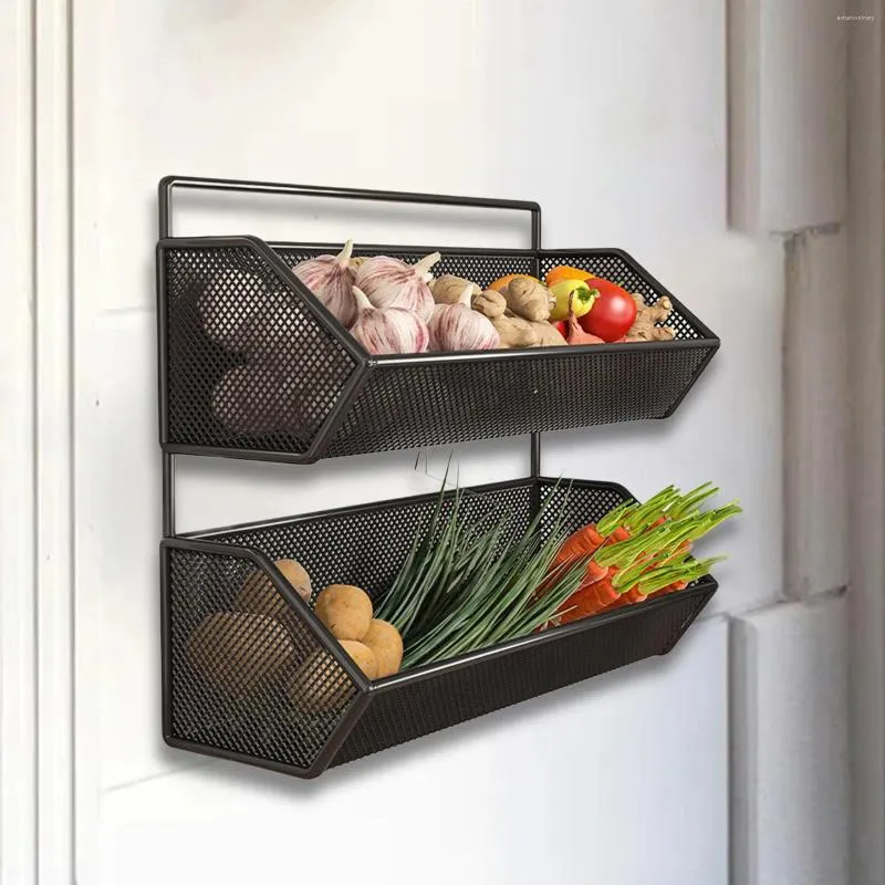 Kök förvaringsmetalltråd hängande korgväggmonterad lim Organisera dubbla lager för badrumsverkan garderober