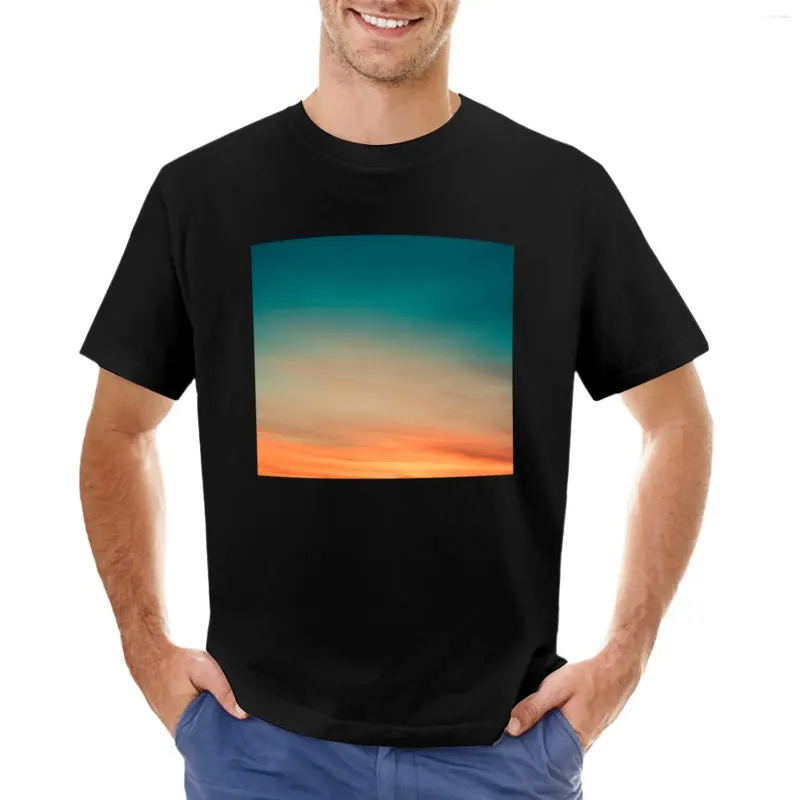 Regatas masculinas laranja e azul-petróleo verão pôr do sol camiseta oversized t camisa vintage camisas pesadas simples preto