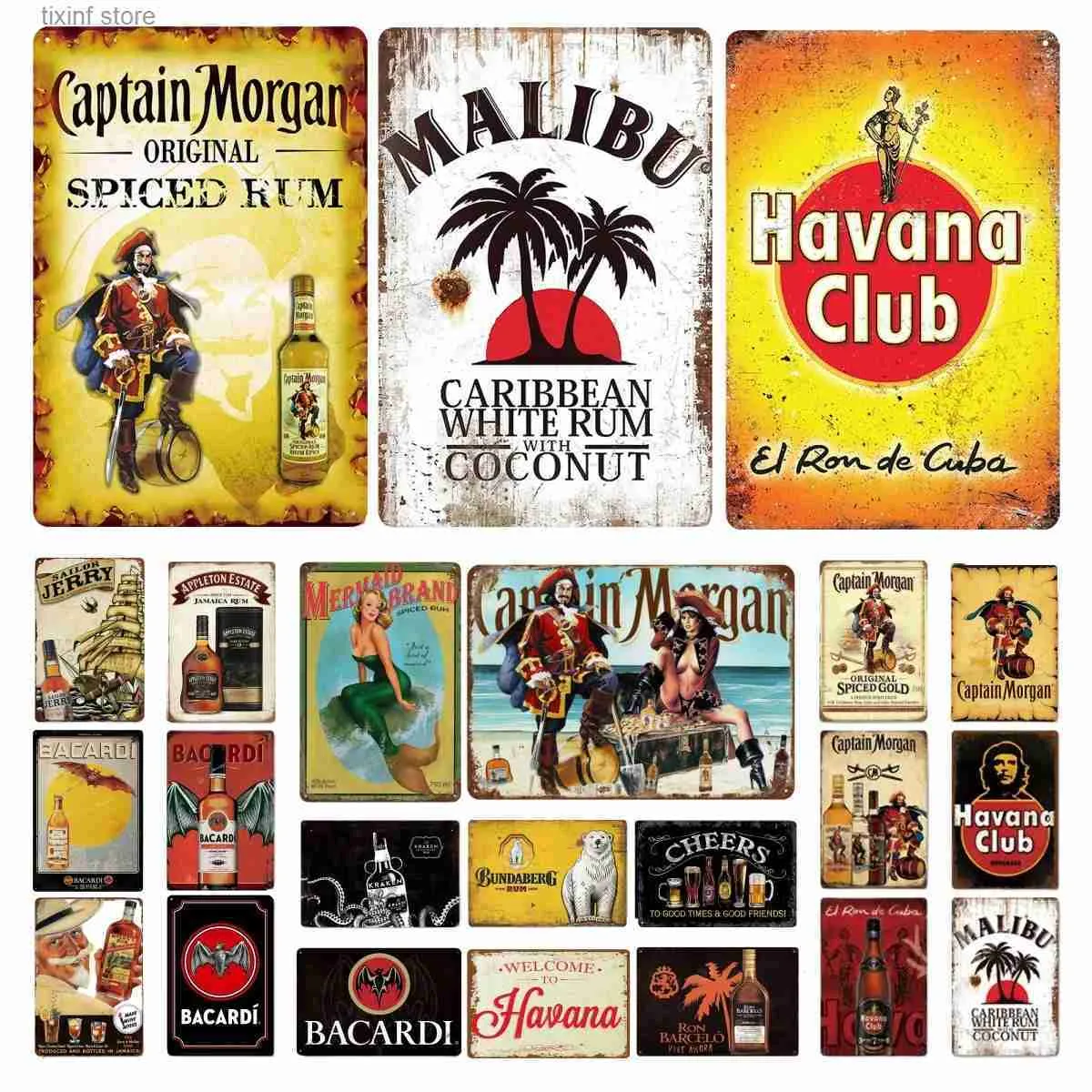 Metallmålning Vintage Metal Sign Rum Brand Retro Tin Captain Morgan Funny Poster Decor för bar pubklubbman Cave Wall Art Decoration T240309