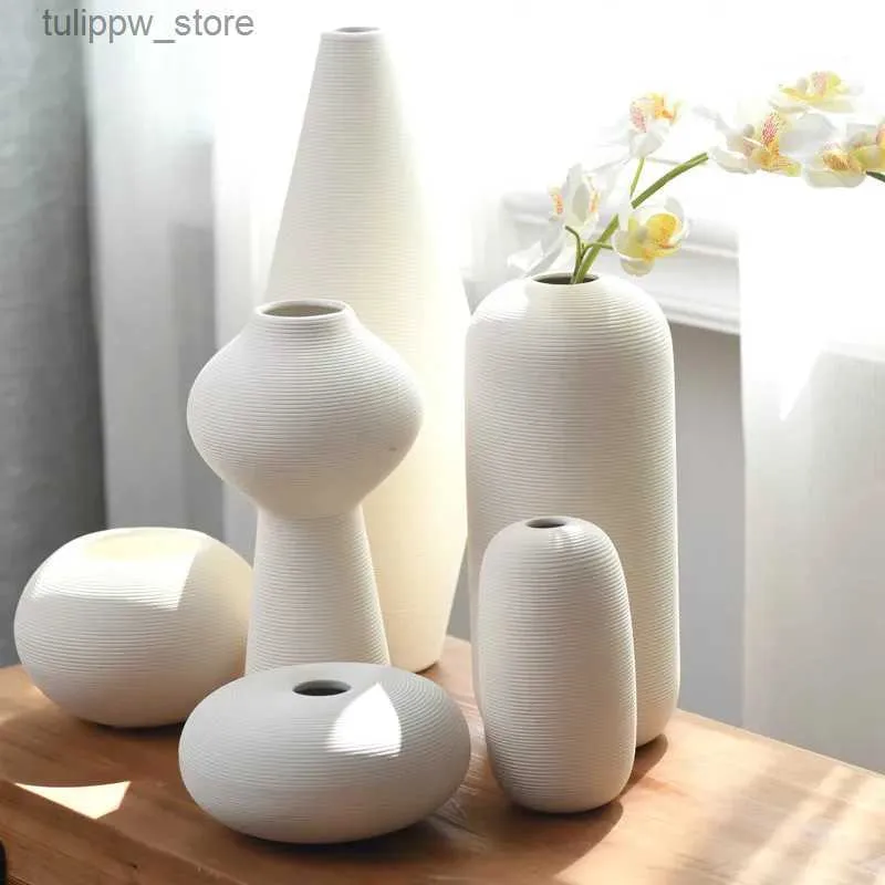 Vasen Nordic ic Weiß Kunst Keramik Blumenvase Esszimmer Kreative Dekoration Porzellan Vasen L240309