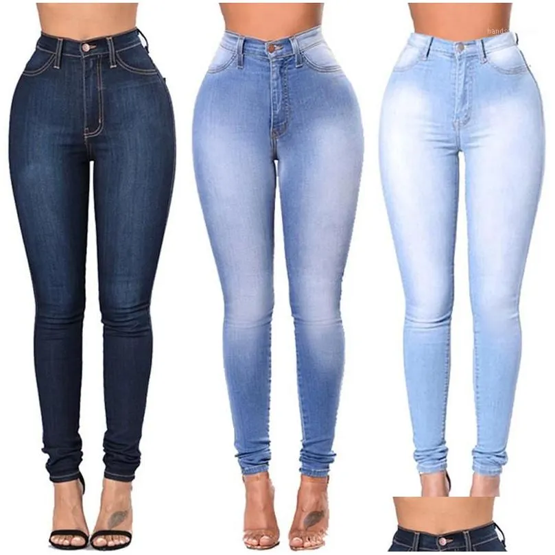 Jeans femininos jeggings jeans para mulheres azul cintura alta elástica estiramento senhoras feminino lavado denim magro lápis gota entrega vestuário dhmds