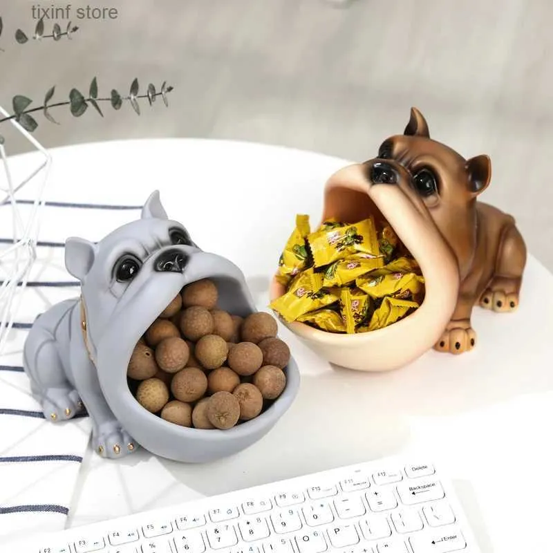 Oggetti decorativi Figurine Creativo Bulldog francese Scatola di caramelle Statua Cane Figurina di animali Scarpiera Scatola di immagazzinaggio chiave Soggiorno Decorazione della casa Regalo T240309