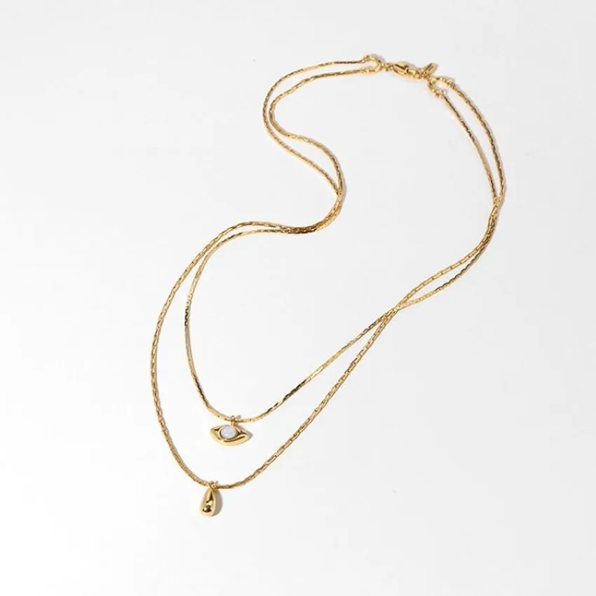 Dainty Gold Necklace Women Girls Opal Halsband Dubbelskikt Kedja Simple ClaVicle ChainNecklace CLAVICLE CHAMEDELY289U