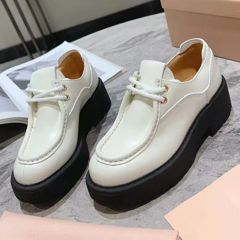 thick sole women lace up causal shoes runway designer high quality genuine leather new arrive women hot sale height increasing British style loafers