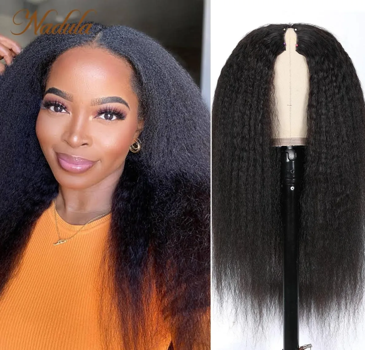 Phones Automotive Online shopping For Black Lace Nadula Kinky Straight Part Wig Brazilian V Shape Glueless Human Hair Wigs No Le2876493