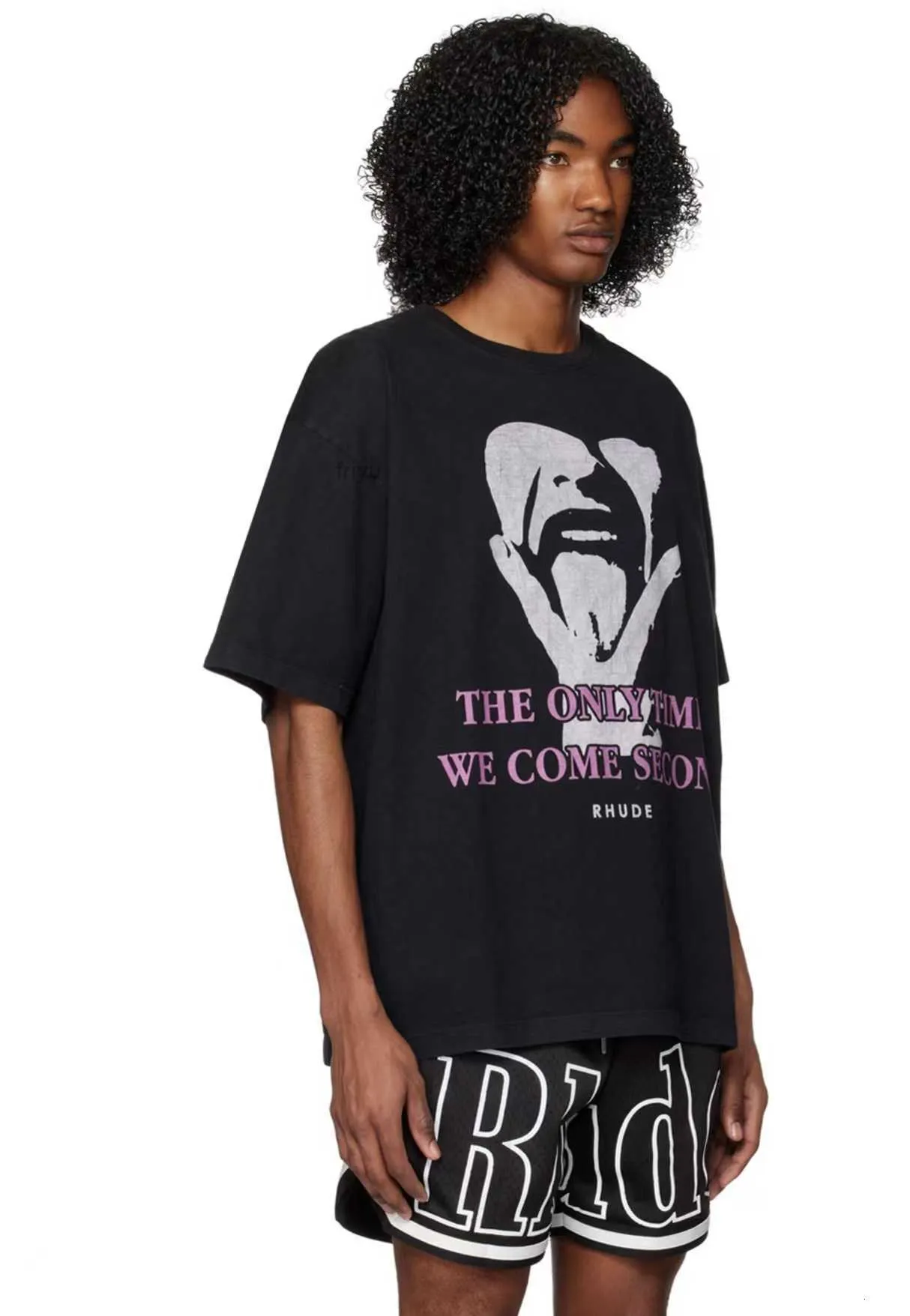 Tasarımcı Moda Giyim Tees Tshirts Rhude, kendi kendine taşıyan komik figürler açısından ikinci geliyor Modeli High Street Tasarım Bir niş tişört toptan