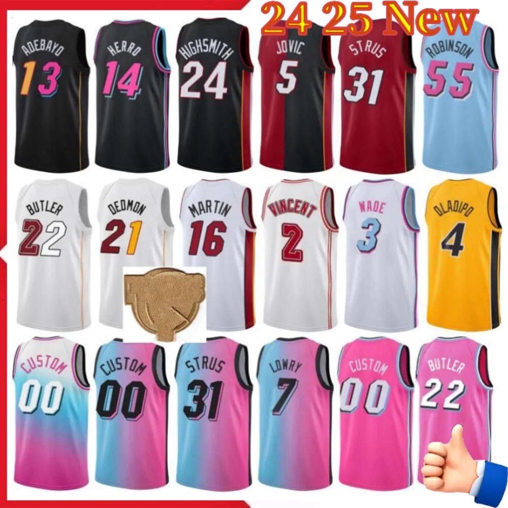 24/25 Man Youth Printed New Basketball Finals 7 Tyler Herro 14 Duncan 55 Victor Oladipo 4 Haywood Highsmith 24 Robinson 25 Basketball Association Kyle Lowry Jersey