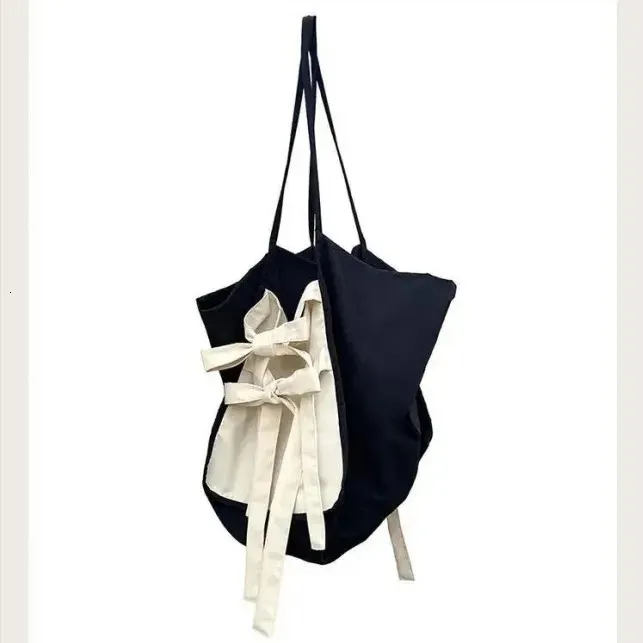 Women Bag Korean Ladylike Bow Nylon Tote Bag Fashion SOFT Zipper High-Capacity Shoulder Bags Handbags Sweet Girls Bag 240306