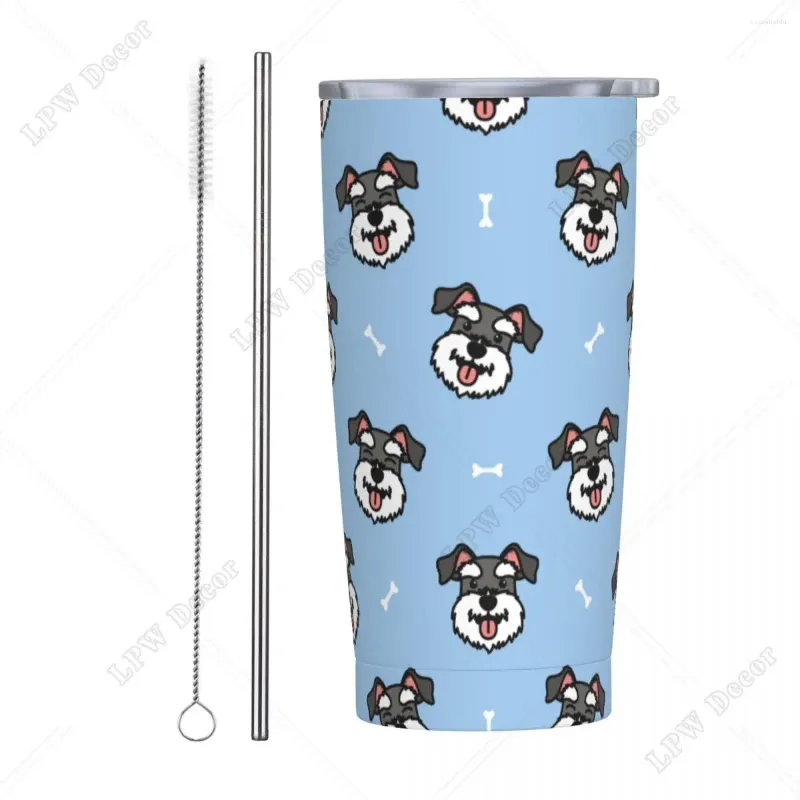 Tumblers söta Schnauzer Dog 20 oz Tumbler Animal Vacuum Isolated Travel Coffee Mug med lock och halm rostfritt stål Smoothie Tea Mugs