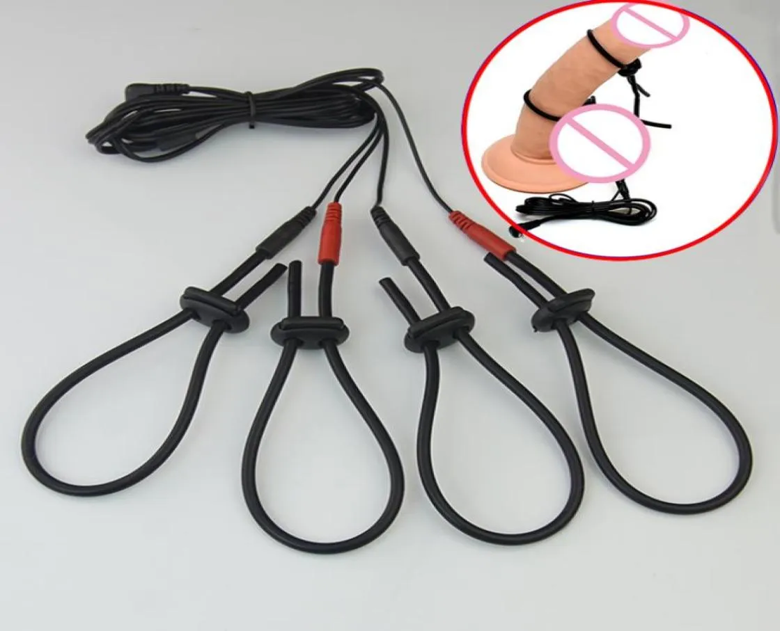 Elektrische Schok Siliconen Loops Cockring Estim Electro Stimulatie Penis Extender Mannen Vergroter Masturbator Bdsm Sexy Speelgoed Schoonheid It4822776