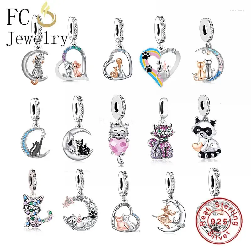 Pierres précieuses en vrac FC bijoux adaptés au bracelet à breloques original en argent 925 dessin animé ange chat noir assis chaton perle pour faire Berloque amoureux des animaux de compagnie