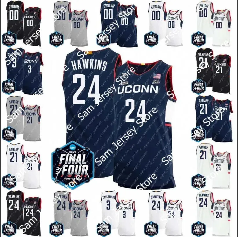 24 Hawkins Adama Final Four UConn Basketball Jersey Sanogo Joey Calcaterra Donovan Clingan Paige Bueckers Andre Jackson Jr. Tristen Newton Nika Muhl