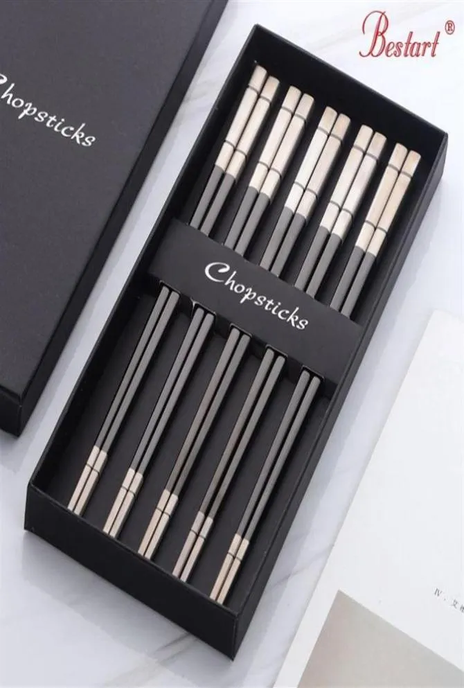 5 pares de pauzinhos estilo coreano conjunto com caixa de presente preto japonês sushi chinês chop sticks hashi pauzinhos talheres270m8942484