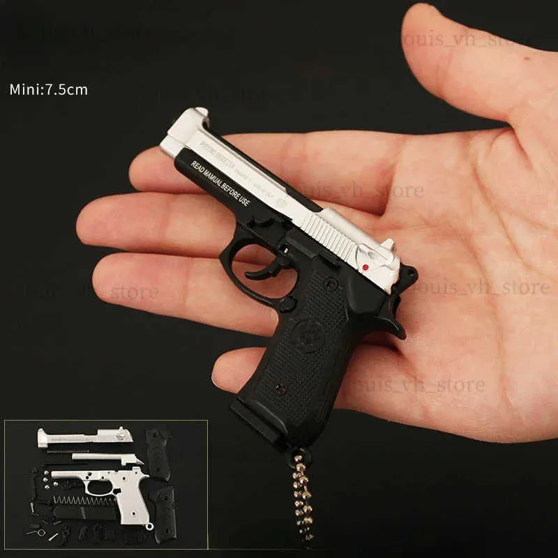 Gun Toys 2024 Mini Alliage 1 3 Beretta M92A1 Modèle de pistolet Jouet Pistolet Porte-clés Pendentif Démonter Collection Pistolet Jouet Cadeau pour Garçons Adultes T240309