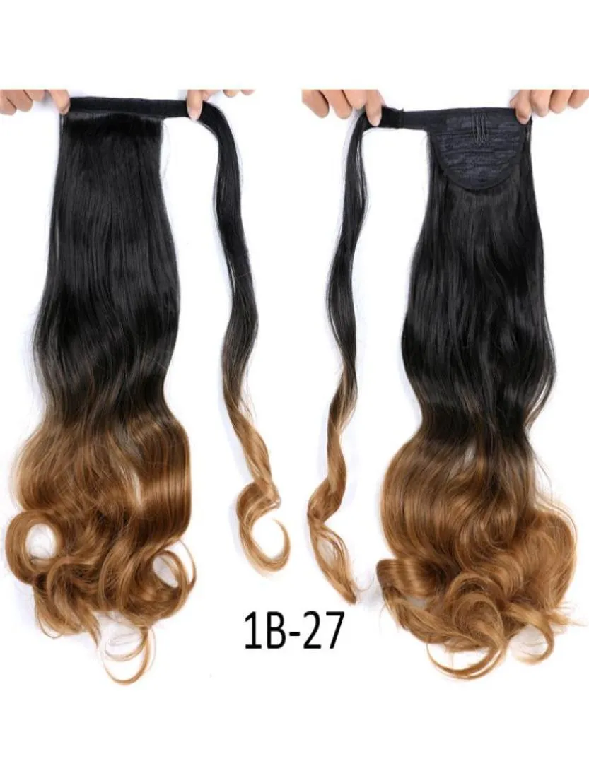 Lans 22 Inch Long Curly Ponytail Heat Resistant Clip In Tail Hair Extensions 110gpc Wrap on Synthetic Hair Ponytails LS10E4971009