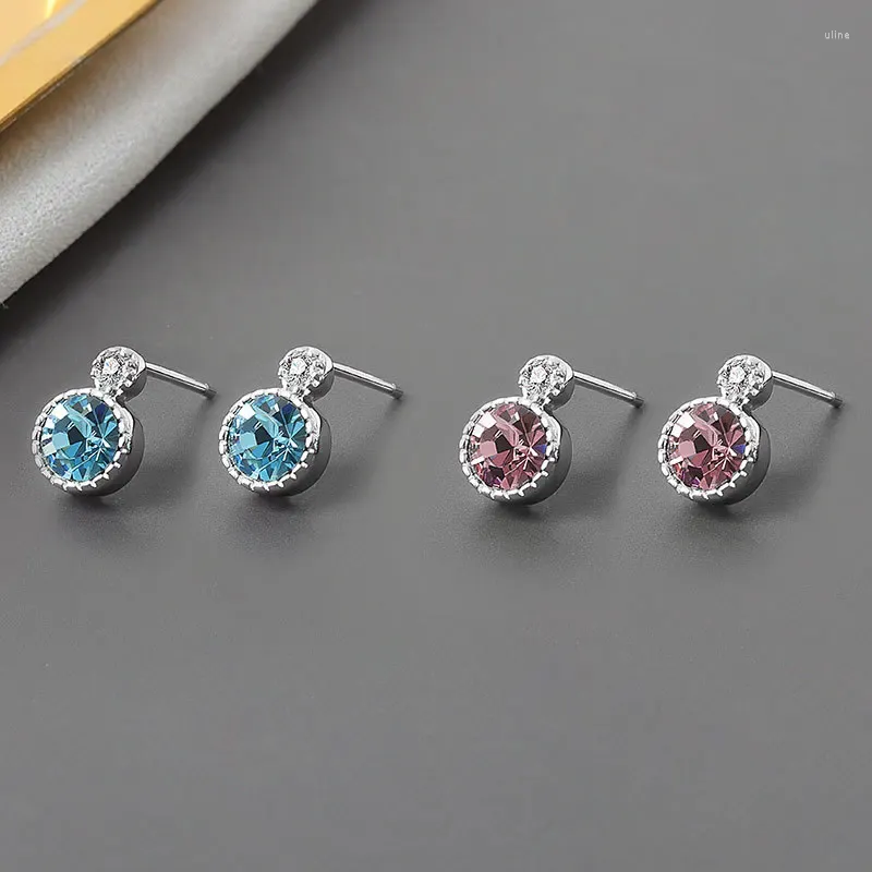 Boucles d'oreilles en argent Sterling 925, accessoires de charme pour femmes, bijoux tendance, Vintage, cadeaux de fête simples, boucle d'oreille en pierre de couleur bleu rose