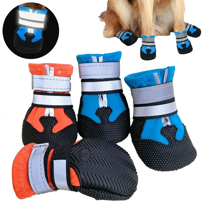 4 Stück Schuhe für große Hunde, Stiefel, wasserdichte Socken, rutschfest, reflektierend, mittelgroße Hundeabdeckungen, Labrador, Alaska, Golden Retriever, 240304