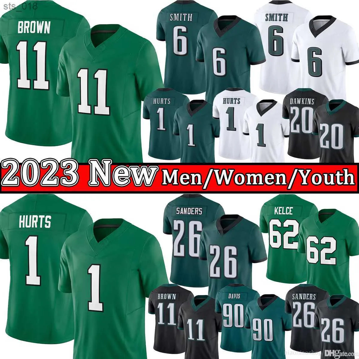 Voetbalshirts Jason Kelce Hurts Voetbalshirt Eagleslies Brown Kelly Green Brian Dawkins Nolan Haason Reddick Darius Heren Dames Kinderen Stitched JerseyH240309