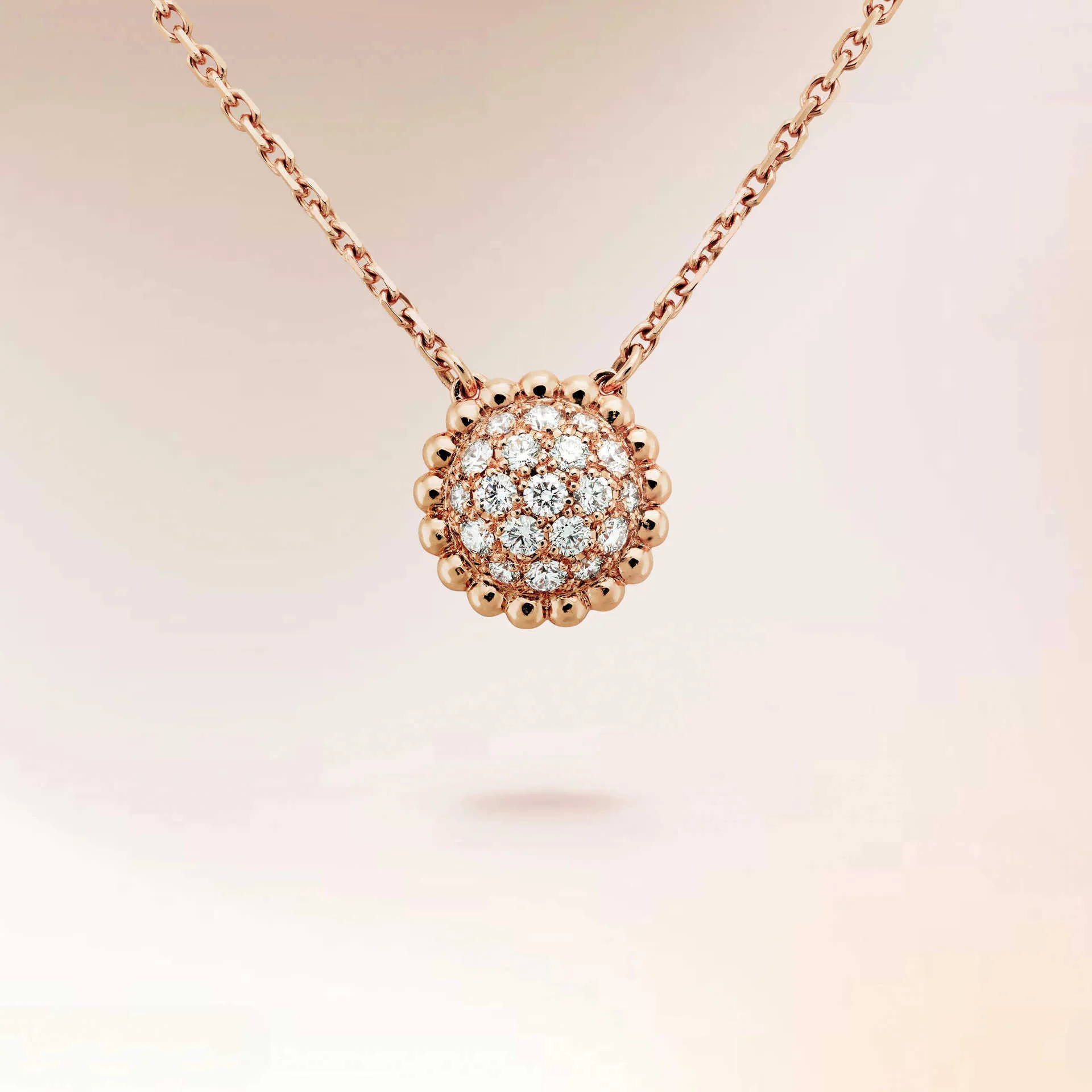 Designer Pendant Necklace Sweet Vanca Pärlad krage kedja med diamantkalidoskop litet midjehalsband tjockt pläterat med rosguld 0CTD