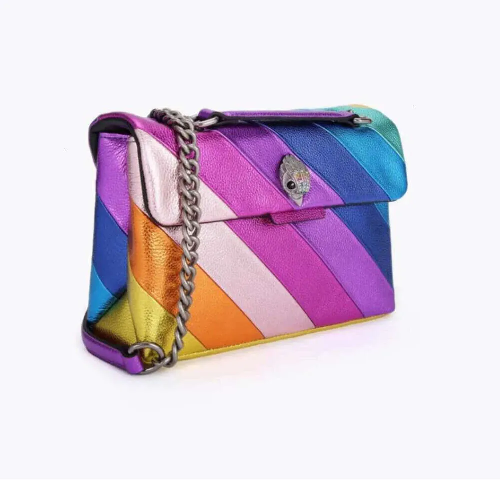 Kurt Geiger Deigner Bag Medium Size Kensington Shoulder Real Leather Handbag Rainbow Micro Fiber Eagle Head Luxury Cross Body Purse med full modeväska233