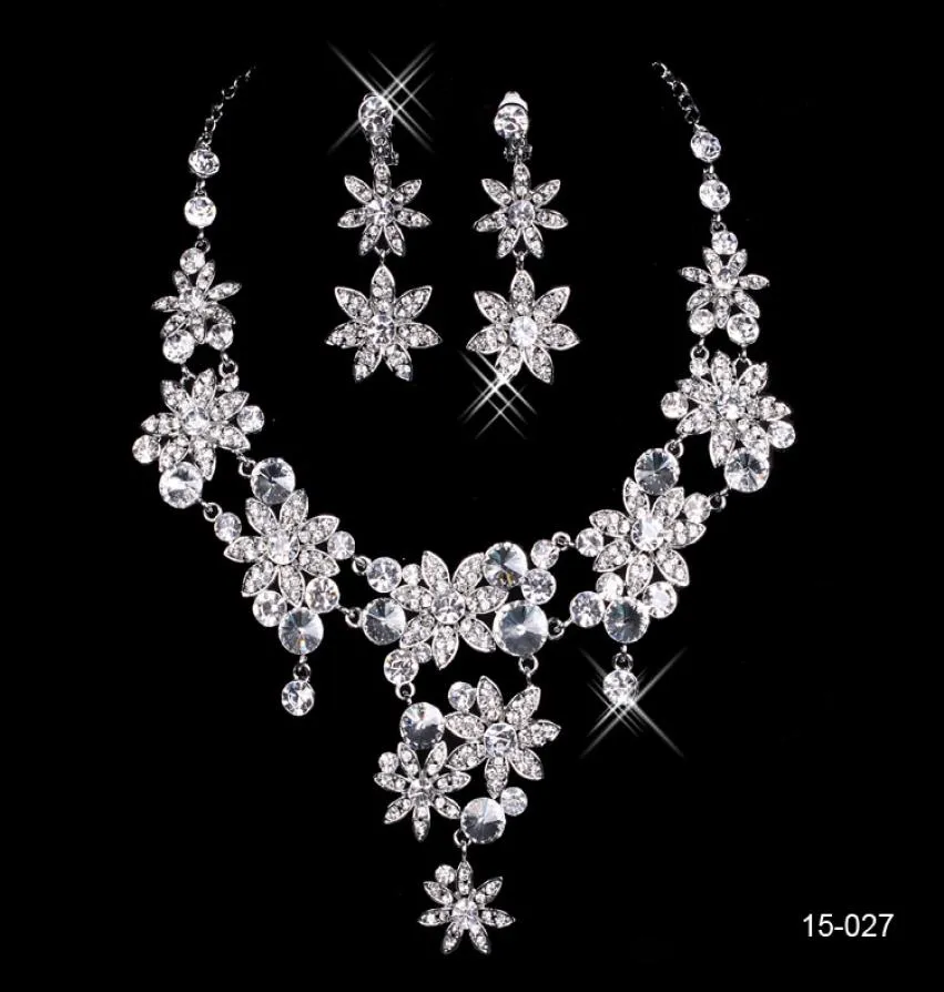 15027 Accessoires de mariage bijoux brillant élégant mariage mariée strass bijoux collier boucle d'oreille ensemble bijoux de fête pour la fête B3933805