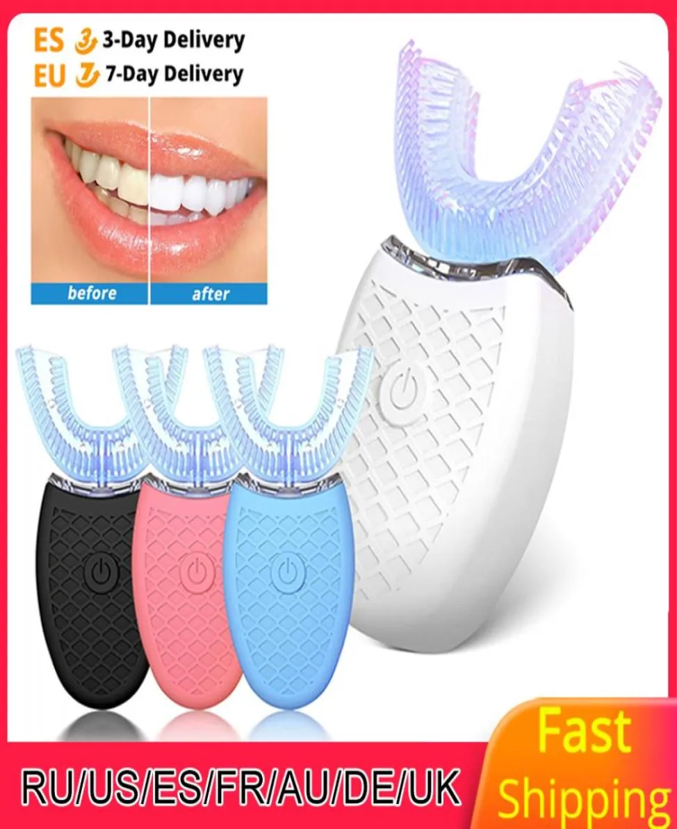 Spazzolino elettrico automatico ad ultrasuoni da 360 gradi Spazzolino per la pulizia dei denti bianchi a forma di US 2011139394293