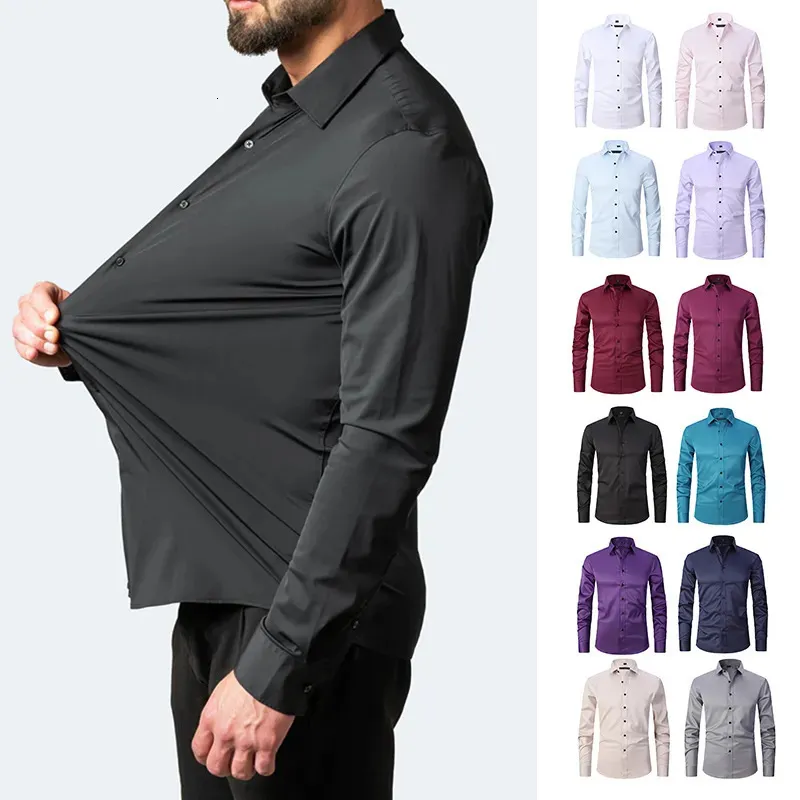 Spring Mens Social Shirt Slim Business Dress Shirts Male Long Sleeve Casual Formal Elegant Shirt Blouses Tops Man Brand Clothes 240306