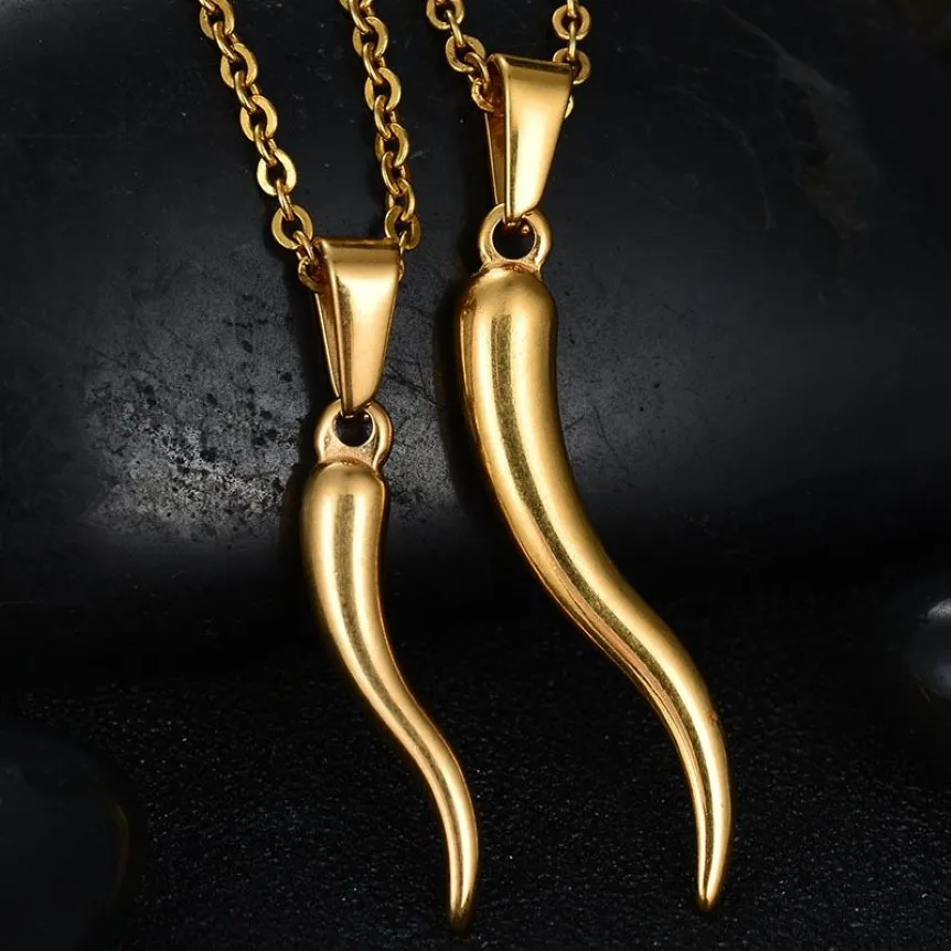Anhänger Halsketten Italienische Horn Halskette Edelstahl Für Frauen Männer Gold Farbe 50cm332N