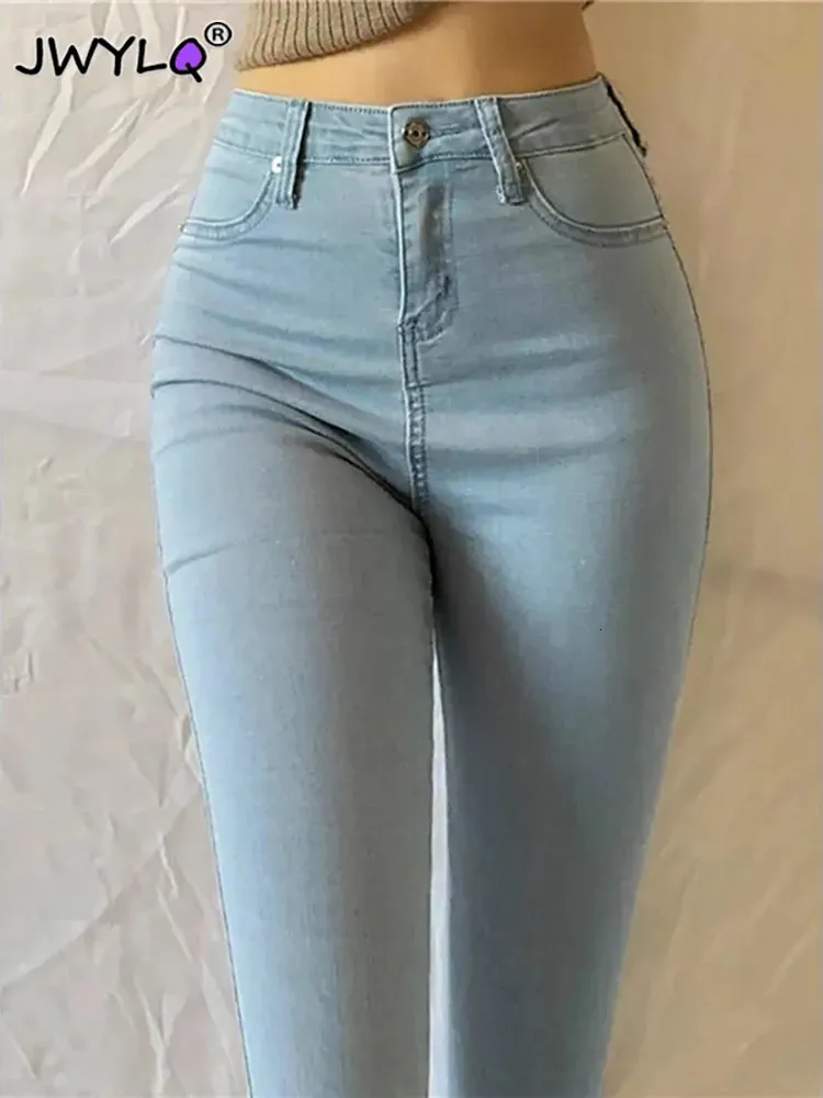 Simple Sexy cintura alta ropa informal ajustada lápiz pantalones de mezclilla Mujer Casual básico elástico lavado Leggings 2023 mujeres clásicas 240229