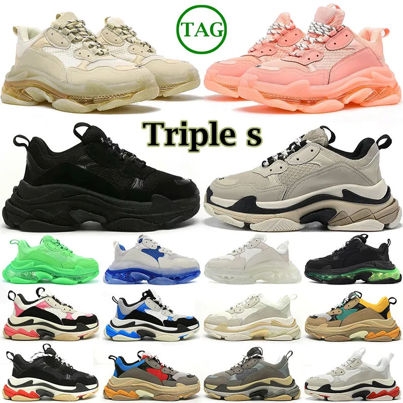 triple s men women designer casual shoes platform sneakers clear sole black white grey red soft pink blue Royal Neon Green fuchsia mens trainers Tennis