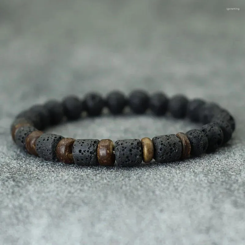 Charm Armband 2024 Natural Volcanic Rock Armband för män Meditation Coconut Bead Braslet Leisure Accessories Gifts pojkvän Pulseria