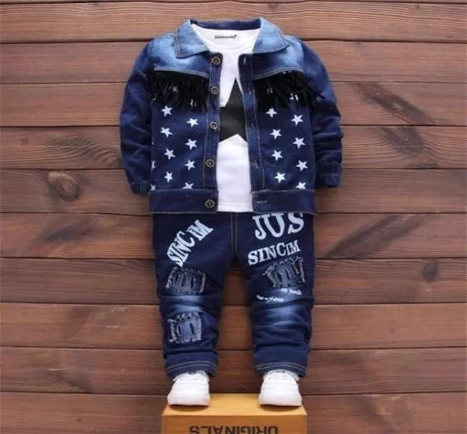 Children Clothing Baby Girls Clothes Sets Kids Denim Jacket Tshirt Pants 3Pcs Outfits Suit Autumn Winter Toddler Boy Tracksuits X5406087