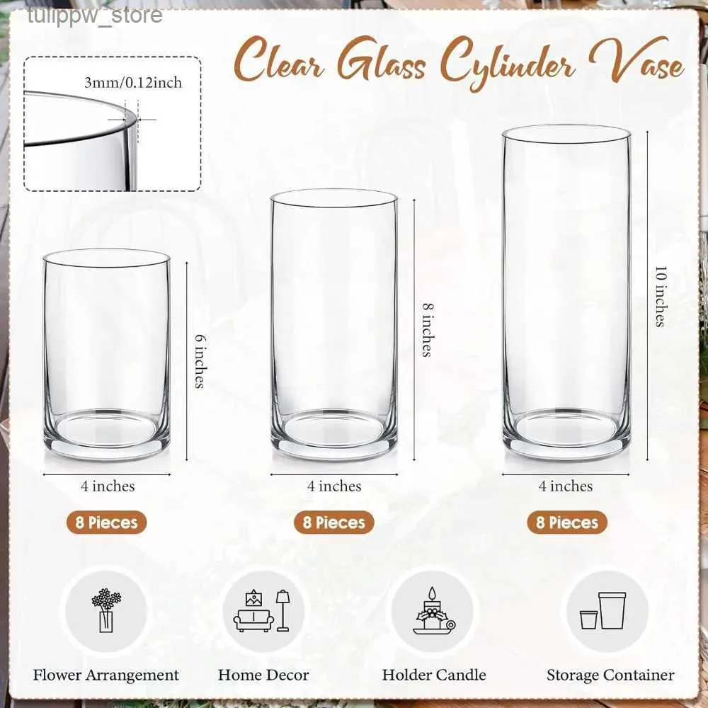 EylKoi Portacandele in vetro uragano – Vasi cilindrici per centrotavola 2 set (4 pezzi/set) Hurricane galleggiante portacandele in vetro per fiori, decorativi per matrimoni, 10 15 20 25 cm (alto