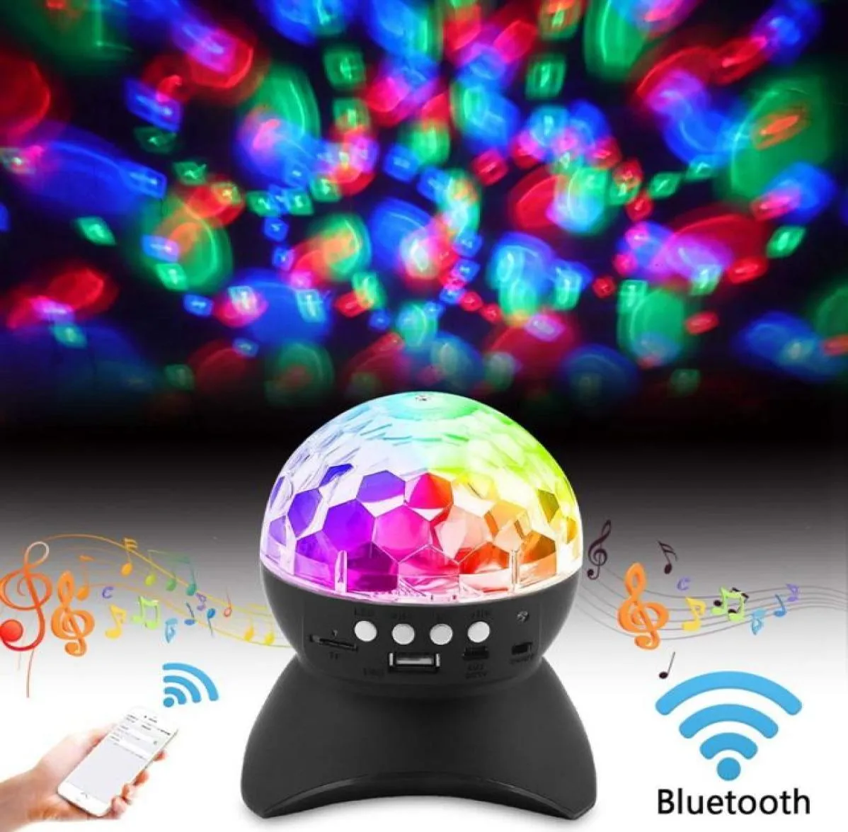 Edison2011 Mini Wireless Bluetooth -högtalare LED Ball Stage Party Disco Lamp Magic LED -lampor Support TF -kort för smart telefon7537574