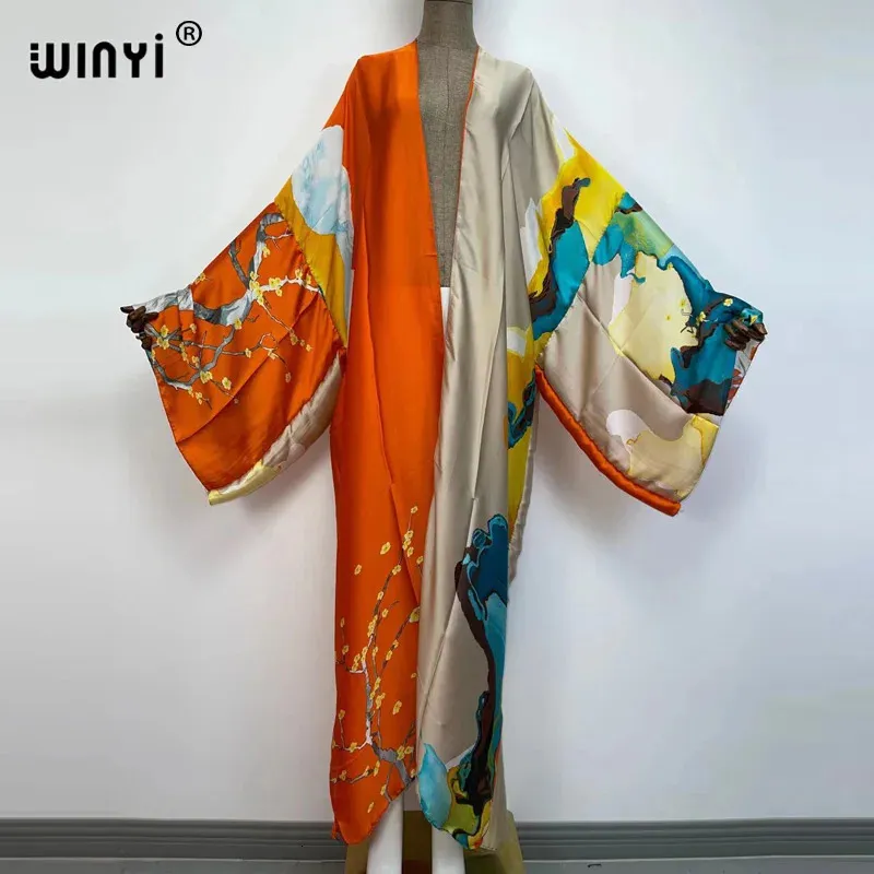 Kimonos Verano Kobiety Sukienka Print Done Cardigan Bluzka Kobieta Bluzka luźna swobodna plaża pokrywka boho sukienka Kaftan 240307