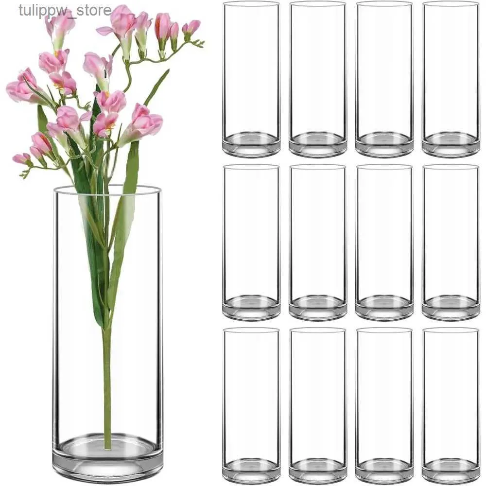 Vases Vases Paquet de 12 grands vases cylindriques en verre transparent bougeoirs flottants vase à fleurs dîners formels fête (10 de haut x 4 de largeur) L240309