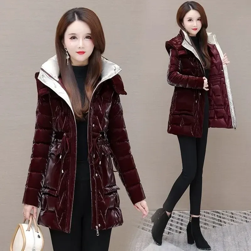 Parkas New Down Cotton Coat Women 2023 Korean Cotton Coat for Women Winter tjock varm lång tjock färgglada utkläder huva kappa laceup